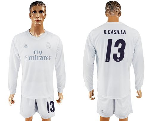 Real Madrid #13 K.Casilla Marine Environmental Protection Home Long Sleeves Soccer Club Jersey - Click Image to Close